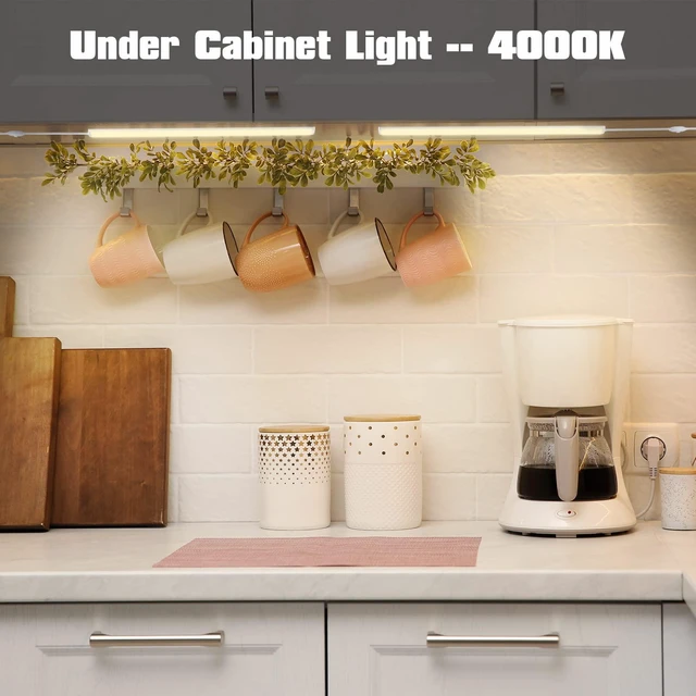 Alt view image 2 of 6 - Under Cabinet Lights, 12 Inch Dimmable LED Under Cabinet Lighting, Natural White 4000K, Slim Under-Counter Light Fixtures with Memory Function, Under Counter Lights for Kitchen, Desk Light Bar