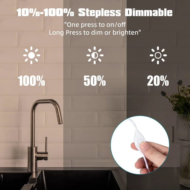 Alt view image 3 of 6 - Under Cabinet Lights, 12 Inch Dimmable LED Under Cabinet Lighting, Natural White 4000K, Slim Under-Counter Light Fixtures with Memory Function, Under Counter Lights for Kitchen, Desk Light Bar
