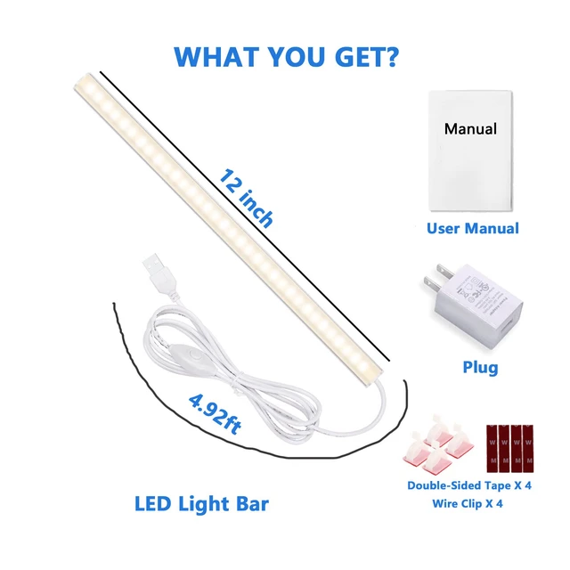 Alt view image 6 of 6 - Under Cabinet Lights, 12 Inch Dimmable LED Under Cabinet Lighting, Natural White 4000K, Slim Under-Counter Light Fixtures with Memory Function, Under Counter Lights for Kitchen, Desk Light Bar