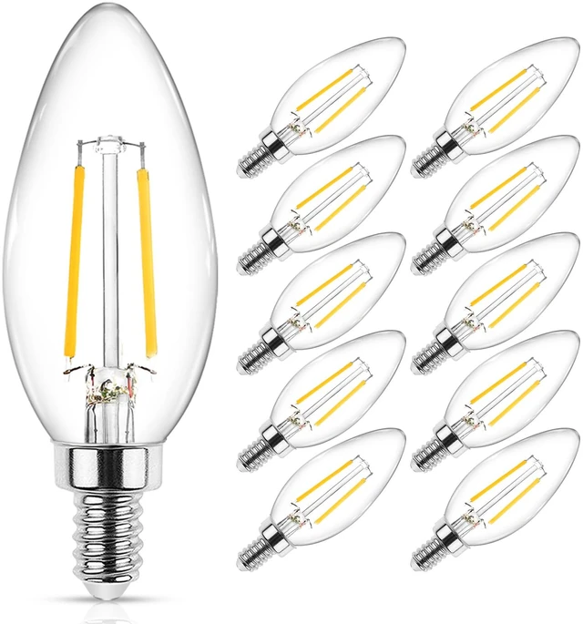 Main image of Classic E12 LED Candelabra Light Bulb 4W, Equivalent 40W, Warm White 2700K, Non-Dimmable, Clear Glass Filament Chandelier LED Bulbs, E12 Candelabra Base Candle Light Bulbs, Pack of 10