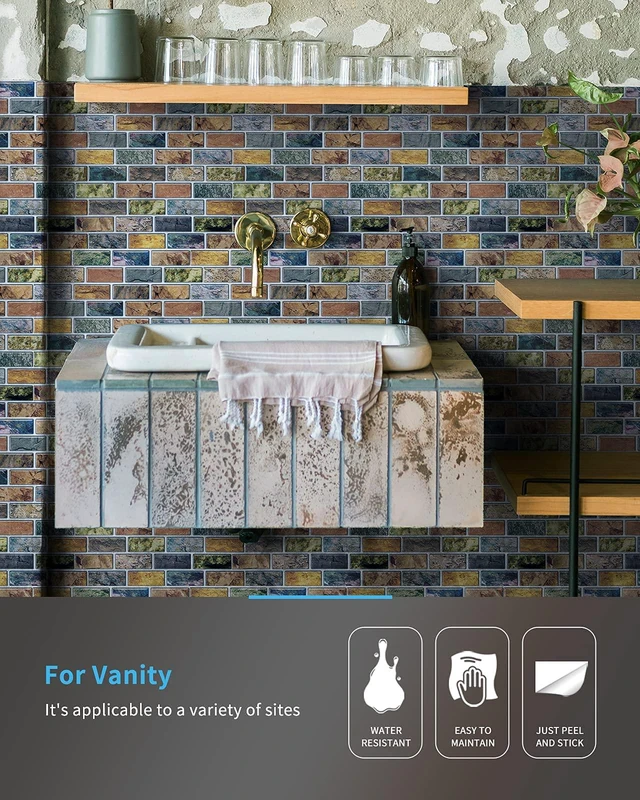 Alt view image 4 of 7 - 10-Pack Marble Peel and Stick Backsplash, 12 x 12 Inch, Vintage Color Strong Adhesion, Lightweight, Cuttable, Waterproof, Fadeless, Crack Resistant, for Kitchen, Bedroom, Ideal for Recently Moved