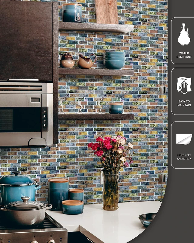 Alt view image 5 of 7 - 10-Pack Marble Peel and Stick Backsplash, 12 x 12 Inch, Vintage Color Strong Adhesion, Lightweight, Cuttable, Waterproof, Fadeless, Crack Resistant, for Kitchen, Bedroom, Ideal for Recently Moved