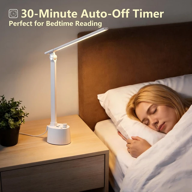 Alt view image 5 of 7 - Small Desk Lamp with USB C Charging Port 5 Colors Stepless Dim White Reading Light Space-Saving Rotating Head Desk Lamp for Home Office College Dorm Room Bedside Table Bedroom