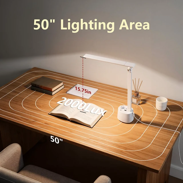 Alt view image 7 of 7 - Small Desk Lamp with USB C Charging Port 5 Colors Stepless Dim White Reading Light Space-Saving Rotating Head Desk Lamp for Home Office College Dorm Room Bedside Table Bedroom
