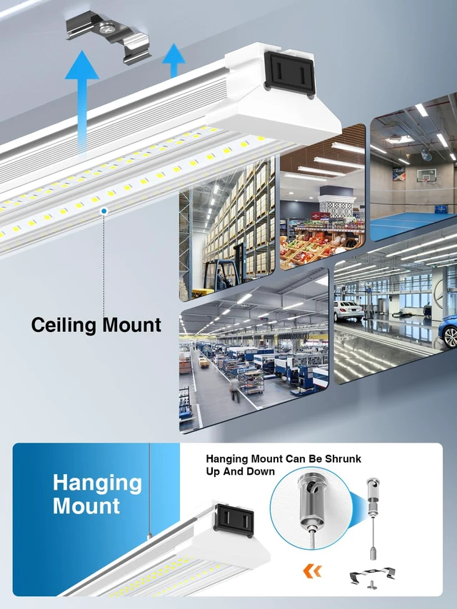 Alt view image 6 of 6 - 60W 4 Foot Led Shop Lights 2Pack Linkable Ceiling Or Hanging Mount for Shop Led Shop Lights 4FT 5000K 9000lm 4' Led Ceiling Garage Lighting Light Fixtures for Garage Shop Workshop Barn Lighting