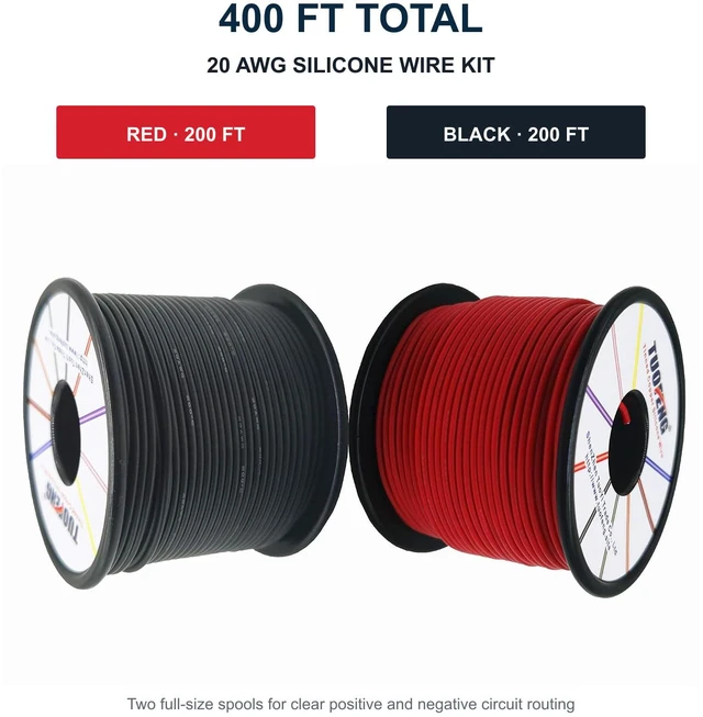 Alt view image 2 of 7 - 20 AWG Silicone Wire, 400 ft Red Black Tinned Copper Hookup Wire Flexible, Hook Up Cable