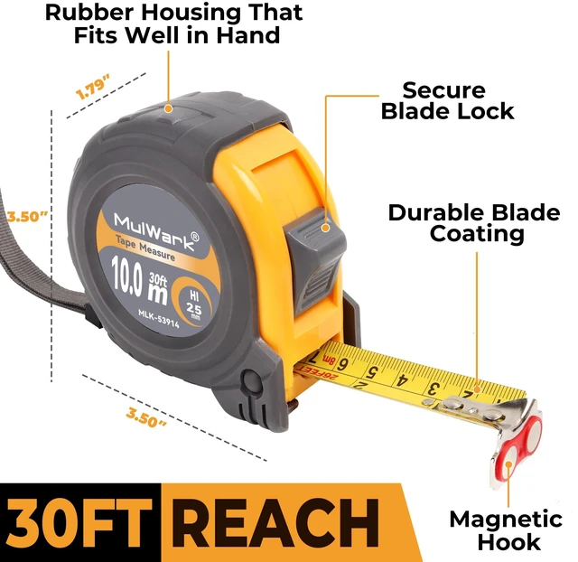 Alt view image 2 of 7 - 30FT Metric Tape Measure, Easy Read Measuring Tape Retractable with Fractions 1/8, Both-Side Metal Blade, Magnetic Hook & Shockproof Case for Construction, Carpenter, Architect, Woodworking