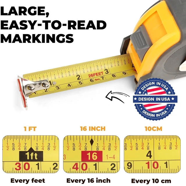 Alt view image 7 of 7 - 30FT Metric Tape Measure, Easy Read Measuring Tape Retractable with Fractions 1/8, Both-Side Metal Blade, Magnetic Hook & Shockproof Case for Construction, Carpenter, Architect, Woodworking