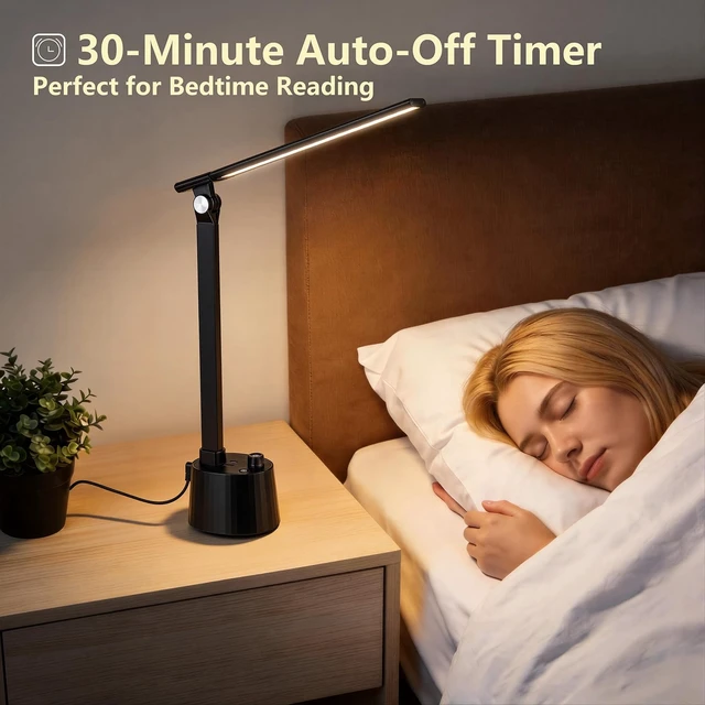 Alt view image 6 of 7 - BOHON Small Desk Lamp with USB C Charging Port 5 Colors Stepless Dim Black | Reading Light Space-Saving Rotating Head Desk Lamp for Home Office College Dorm Room Bedside Table Bedroom