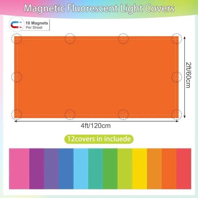 Alt view image 2 of 7 - 12pcs Classroom Fluorescent Magnetic Light Covers,2x4ft Rainbow Brights Soften Harsh Glare Anti-Flicker Light Filters for Home School Office Hospital Ceiling Lights Windows Decorations