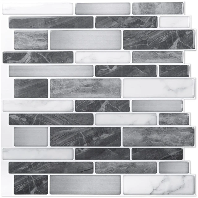 Main image of 10-Pack Marble Wall Tile Peel and Stick Backsplash, 12 x 12 in, Grey Strong Adhesion, Lightweight, Cuttable, Waterproof, Fadeless, Crack Resistant, for Kitchen, Bedroom, Ideal for Recently Moved