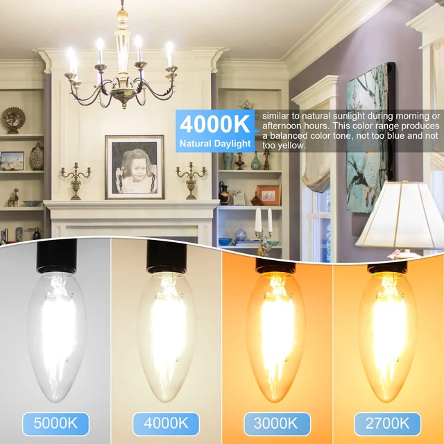 Alt view image 2 of 6 - Dimmable E12 LED Bulb 40 Watt Equivalent, 4000K Natural Daylight Candelabra LED Light Bulbs 4W, 400LM, CRI 85+, Type B LED Bulb, Clear Filament Candle Light Bulbs for Chandelier Ceiling Fan 12 Pack