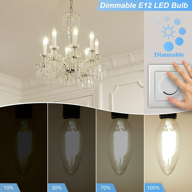 Alt view image 3 of 6 - Dimmable E12 LED Bulb 40 Watt Equivalent, 4000K Natural Daylight Candelabra LED Light Bulbs 4W, 400LM, CRI 85+, Type B LED Bulb, Clear Filament Candle Light Bulbs for Chandelier Ceiling Fan 12 Pack