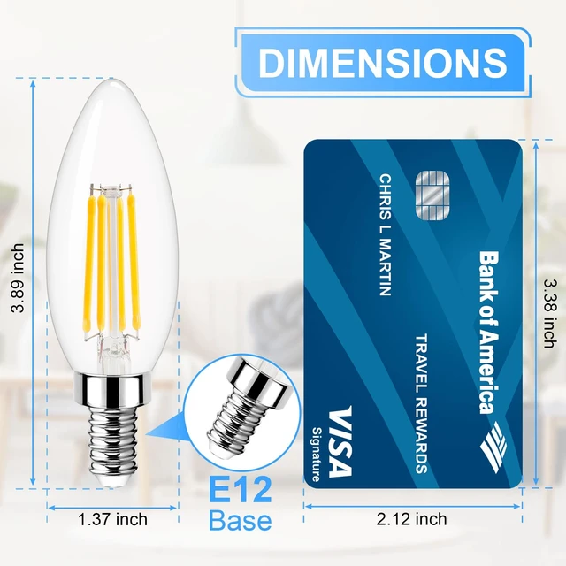Alt view image 5 of 6 - Dimmable E12 LED Bulb 40 Watt Equivalent, 4000K Natural Daylight Candelabra LED Light Bulbs 4W, 400LM, CRI 85+, Type B LED Bulb, Clear Filament Candle Light Bulbs for Chandelier Ceiling Fan 12 Pack