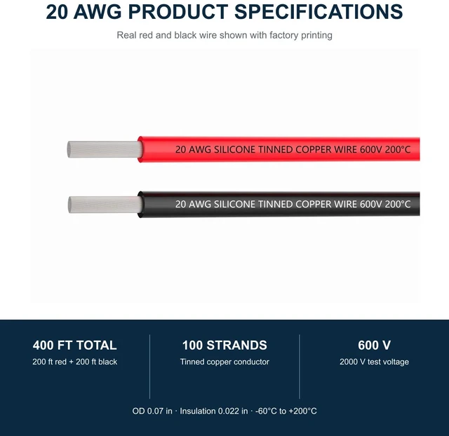 Alt view image 5 of 7 - 20 AWG Silicone Wire, 400 ft Red Black Tinned Copper Hookup Wire Flexible, Hook Up Cable