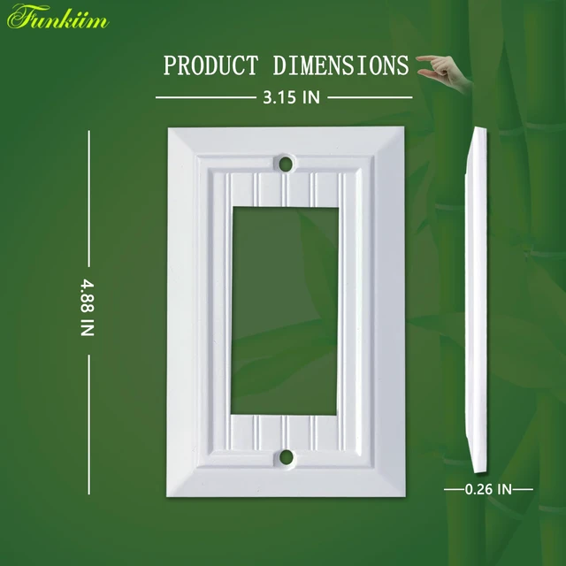 Alt view image 2 of 6 - Pure White Classic Beadboard Wall Plates,Light Switch Covers,Electrical Outlet Covers, Switch Plates of Various Combination, Nature Bamboo Fiber Wall plate (1 Gang Decorator 4 Pack)