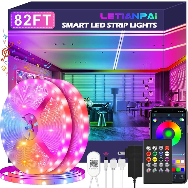 Main image of Led Strip Lights, 82ft/25m Long Smart Led Light Strips Music Sync 5050 RGB Color Changing Rope Lights,Bluetooth APP/IR Remote/Control Led Lights for Bedroom,Home Decoration,Party,Festival