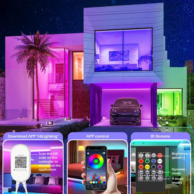 Alt view image 2 of 7 - Led Strip Lights, 82ft/25m Long Smart Led Light Strips Music Sync 5050 RGB Color Changing Rope Lights,Bluetooth APP/IR Remote/Control Led Lights for Bedroom,Home Decoration,Party,Festival