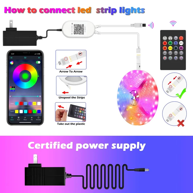 Alt view image 7 of 7 - Led Strip Lights, 82ft/25m Long Smart Led Light Strips Music Sync 5050 RGB Color Changing Rope Lights,Bluetooth APP/IR Remote/Control Led Lights for Bedroom,Home Decoration,Party,Festival
