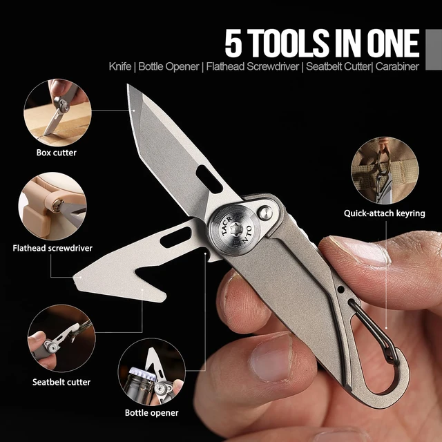 Alt view image 2 of 7 - Vinto 5-in-1 Pocket Multitool Folding Utility Knife for EDC CVG10 steel blade, 5-in-1 multitool, seatbelt cutter, bottle opener, G10 handle, compact EDC keychain tool