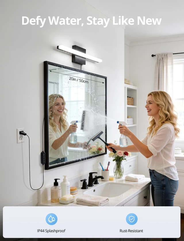 Alt view image 6 of 7 - Black Plug in Vanity Light Bar Corded for Bathroom Lighting Fixture No Wiring, 16Inch 5 Colors Adjustable Dimmable Modern Bright Daylight Mirror Lamp for Wall Dressing Room Makeup (with Plug)