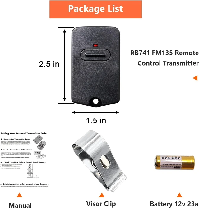 Alt view image 4 of 6 - RB741 for Mighty Mule Gate Opener Remote, 318MHZ (6 Pack) 9 Dip FM135 Gate Transmitter for MM371W MM572W etc. Compatible with GTO Gate Clicker Garage Door Entry Controller