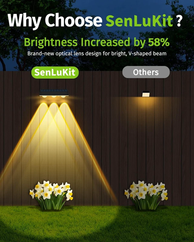 Alt view image 2 of 7 - Solar Fence Lights Outdoor 8 Pack Waterproof Upgraded Brightness 3 LED Lens Solor Deck Lights Warm Cool Natural White RGB 10 Color Outside Solar Powered Wall Light for Backyard Garden Patio Step Rail