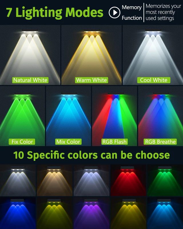 Alt view image 5 of 7 - Solar Fence Lights Outdoor 8 Pack Waterproof Upgraded Brightness 3 LED Lens Solor Deck Lights Warm Cool Natural White RGB 10 Color Outside Solar Powered Wall Light for Backyard Garden Patio Step Rail