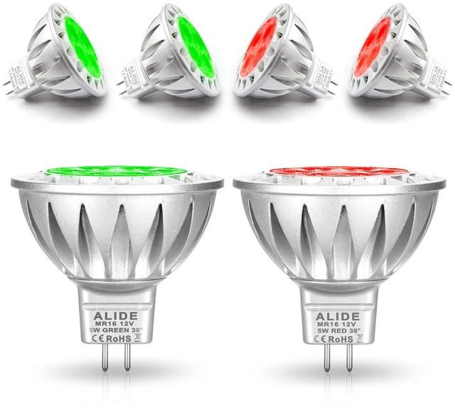 Main image of Red Green MR16 Led Bulbs 12v Low Voltage for Landscape Christmas GU5.3 Replace 20W 35W 50W Halogen, 5W Red Green MR16 for Holiday Decoration Outdoor Landscape Lighting,38 Deg,6 Pack Mix