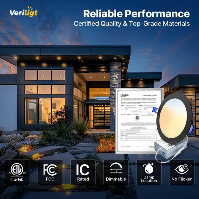 Alt view image 7 of 7 - 4 Inch Black LED Recessed Light, 5CCT, 750LM, 9W, 4 Pack 5%-100% Dimming, 2700K-5000K Selectable, 120V, Slim Canless Wafer Ceiling Downlight, Damp Rated, IC&ETL&FCC Certified