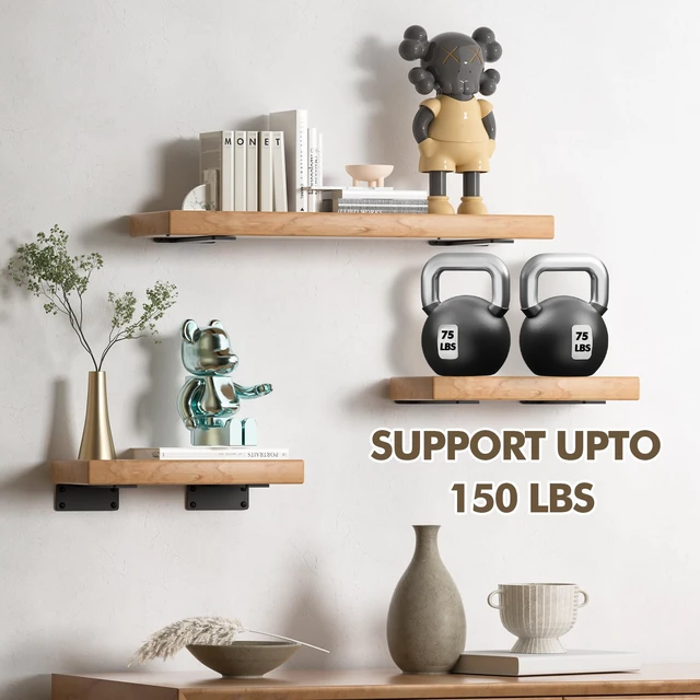Alt view image 2 of 6 - 4 Pack Heavy Duty Metal Shelf Brackets 8 inch Long,Black L-Shaped Wall Shelf Bracket Hidden & Decorative Shelf Bracket,1/5-Thick,150 lbs of weight capacity