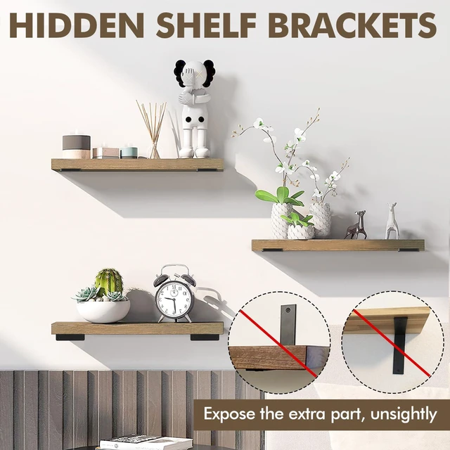 Alt view image 5 of 6 - 4 Pack Heavy Duty Metal Shelf Brackets 8 inch Long,Black L-Shaped Wall Shelf Bracket Hidden & Decorative Shelf Bracket,1/5-Thick,150 lbs of weight capacity