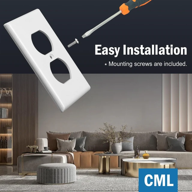 Alt view image 4 of 7 - Mid-Size 40 Pack Duplex Wall Plates, 1-Gang Switch Plates, Gloss White Electrical Outlet Receptacle Covers, Midway Size 3.18''x 5'', Impact Resistant Polycarbonate, ETL Listed