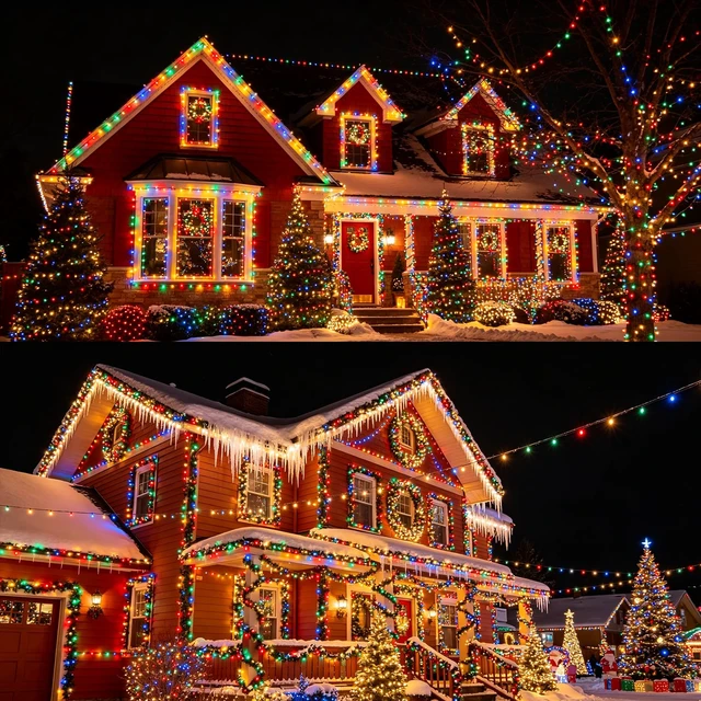 Alt view image 2 of 7 - 300 LED String Lights Outdoor Indoor, Extra Long 98.5FT Christmas Lights, 8 Lighting Modes, Plug in Waterproof Fairy Lights for Wedding Party Bedroom Decorations (Multicolor)