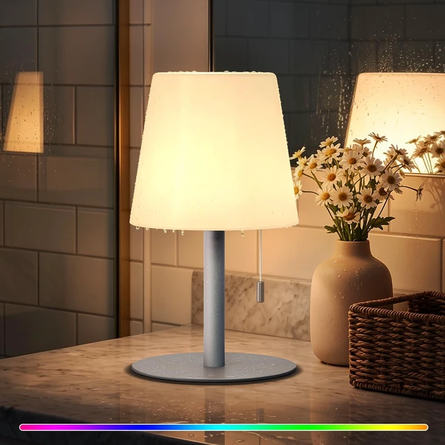 Main image of Shower Lamp Rechargeable Cordless Light Waterproof for Bathroom Spa Portable Battery Operated Table Lamp RGB Mood Lighting LED Night Light for Patio kitchen Camping (Gray)