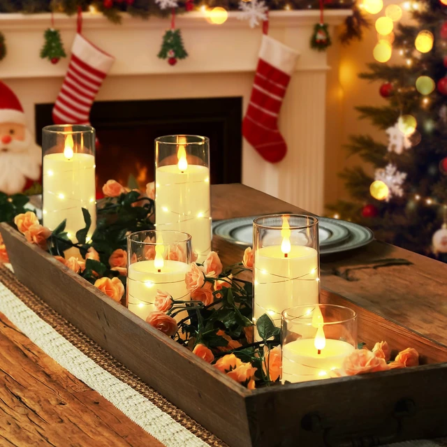 Alt view image 2 of 7 - Flickering Flameless Candles, White LED Pillar Candles with Remote Battery Operated Timer Candles with Embedded Star String Lights for Datting, Christmas & Indoor Holiday Home Decor