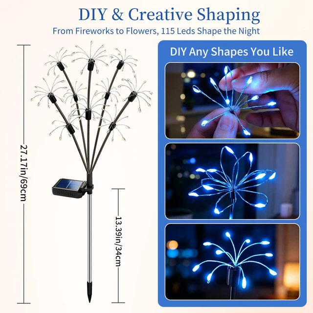 Alt view image 2 of 7 - Solar Garden Lights Outdoor, 4 Pack 2-Layer Blue Fairy Firework Lights Waterproof Starburst Flower Light, Garden Decor for Yard Patio Pathway Lawn, Unique Gifts for Women Mom Grandma Christmas