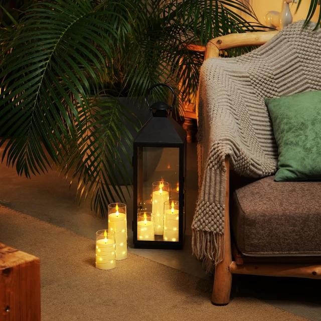 Alt view image 4 of 7 - Flickering Flameless Candles, White LED Pillar Candles with Remote Battery Operated Timer Candles with Embedded Star String Lights for Datting, Christmas & Indoor Holiday Home Decor