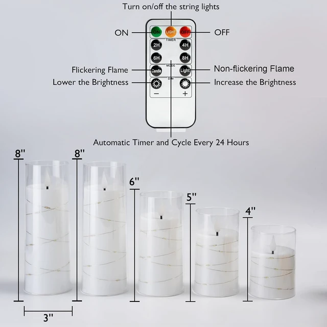 Alt view image 7 of 7 - Flickering Flameless Candles, White LED Pillar Candles with Remote Battery Operated Timer Candles with Embedded Star String Lights for Datting, Christmas & Indoor Holiday Home Decor