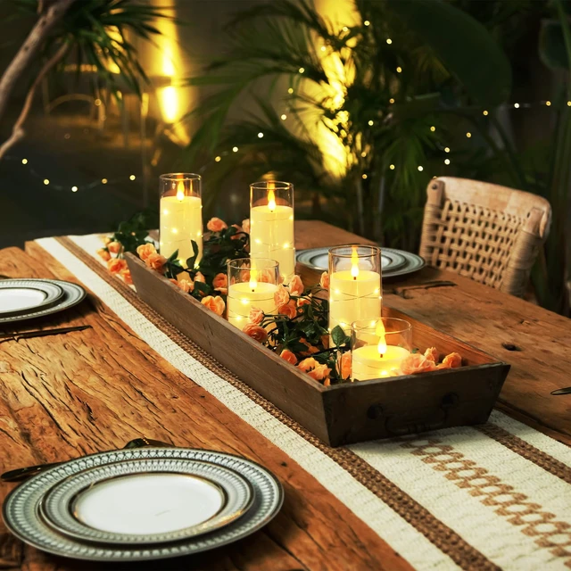 Alt view image 6 of 7 - Flickering Flameless Candles, White LED Pillar Candles with Remote Battery Operated Timer Candles with Embedded Star String Lights for Datting, Christmas & Indoor Holiday Home Decor