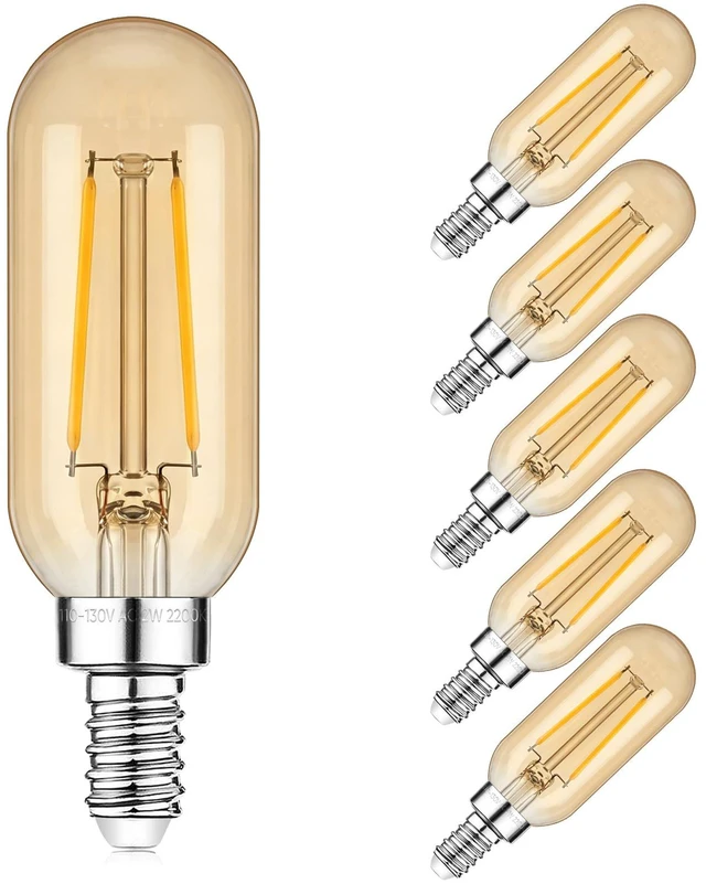 Main image of E12 Edison LED Light Bulbs 15 Watt Equivalent Candelabra, Dimmable 2200K Amber Warm White T6 Amber LED Bulbs 2W 150lm Vintage T25 for Chandelier Ceiling Fan, Tubular Small Filament Bulbs, 6 Packs