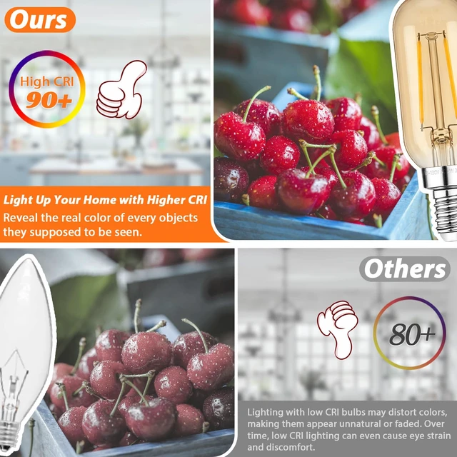 Alt view image 4 of 7 - E12 Edison LED Light Bulbs 15 Watt Equivalent Candelabra, Dimmable 2200K Amber Warm White T6 Amber LED Bulbs 2W 150lm Vintage T25 for Chandelier Ceiling Fan, Tubular Small Filament Bulbs, 6 Packs