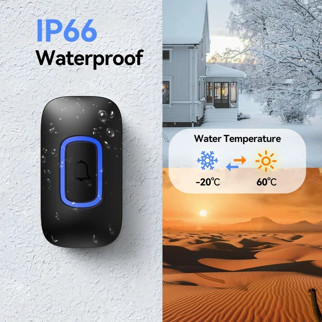 Alt view image 2 of 7 - Wireless Doorbell, Plug in Door Bells Wireless Cordless with 2 Receivers, IP66 Waterproof Wireless Door Chime Kit with RGB Light, 400M Wireless Range, 60 Chimes, 5 Volume Level (Black)