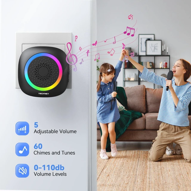Alt view image 3 of 7 - Wireless Doorbell, Plug in Door Bells Wireless Cordless with 2 Receivers, IP66 Waterproof Wireless Door Chime Kit with RGB Light, 400M Wireless Range, 60 Chimes, 5 Volume Level (Black)