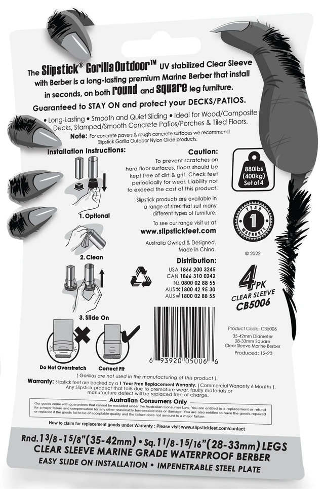 Alt view image 6 of 6 - GorillaOutdoor Berber Furniture Feet Pads with Clear Sleeve Sock (4 Pack) Outdoor Furniture Sliders for Round & Square Legs, Large