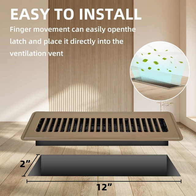 Alt view image 3 of 7 - Floor Register 2x12, 4 Pack Floor Vent Covers for Home Floor Heavy Duty Steel Walkable Floor Vents Air Vent Covers for Sidewall and Floor, Brown