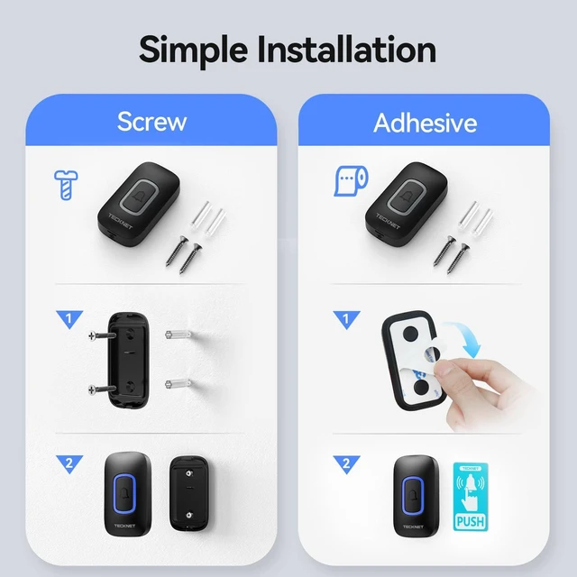 Alt view image 7 of 7 - Wireless Doorbell, Plug in Door Bells Wireless Cordless with 2 Receivers, IP66 Waterproof Wireless Door Chime Kit with RGB Light, 400M Wireless Range, 60 Chimes, 5 Volume Level (Black)