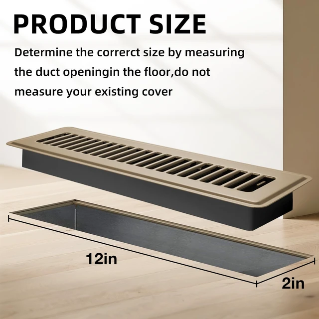 Alt view image 5 of 7 - Floor Register 2x12, 4 Pack Floor Vent Covers for Home Floor Heavy Duty Steel Walkable Floor Vents Air Vent Covers for Sidewall and Floor, Brown
