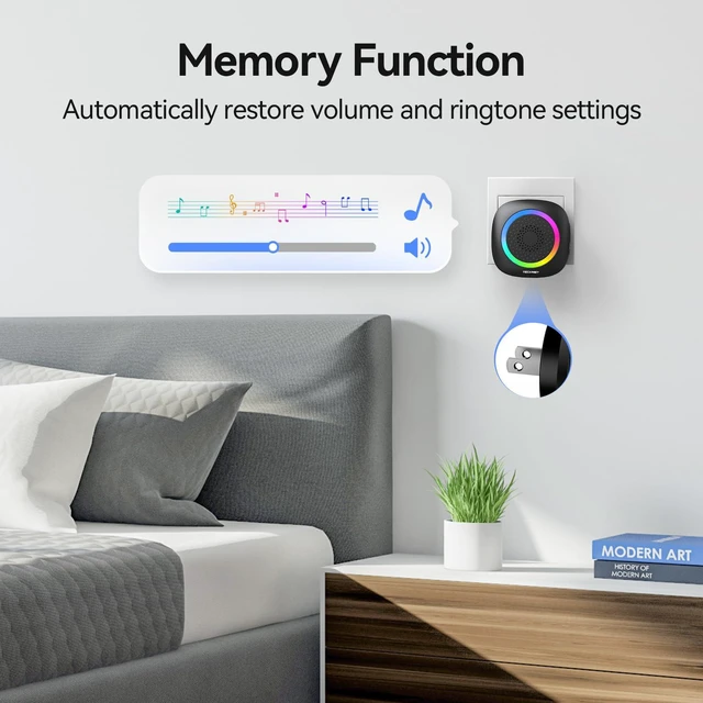 Alt view image 5 of 7 - Wireless Doorbell, Plug in Door Bells Wireless Cordless with 2 Receivers, IP66 Waterproof Wireless Door Chime Kit with RGB Light, 400M Wireless Range, 60 Chimes, 5 Volume Level (Black)