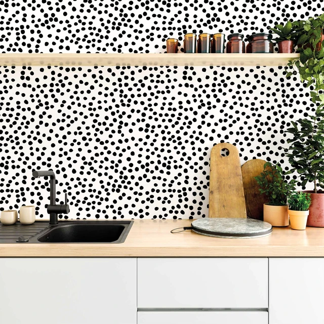 Alt view image 2 of 7 - Peel and Stick Wallpaper Polka Dot Wallpaper 17.7 x 196.8 Black and White Wallpaper Stick and Peel Black Dot Contact Paper Decorative Removable Self Adhesive Vinyl Walls for Bathroom